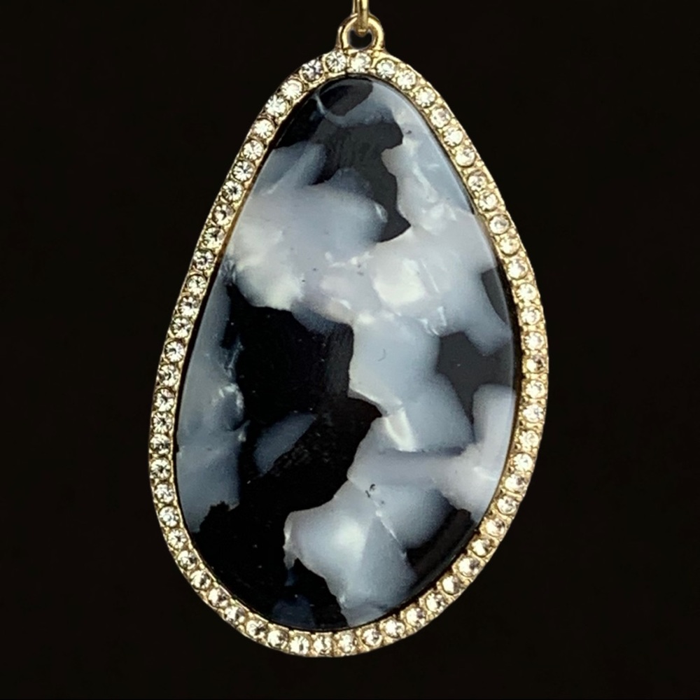 Pavé Crystal Pearl Black Gold Acrylic Earrings - Picture 4 of 9